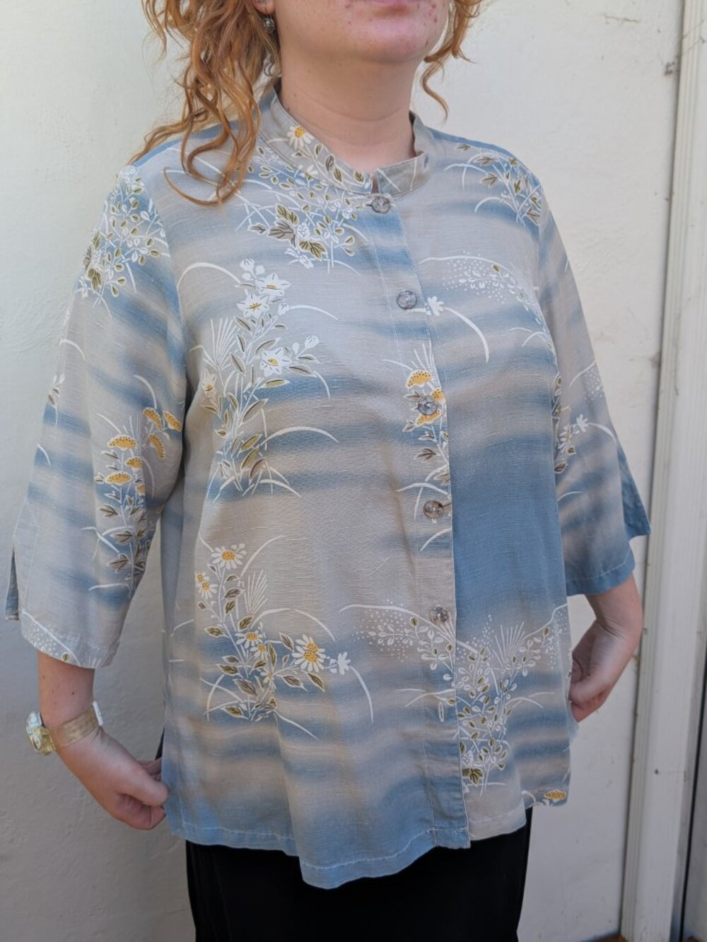 Beautiful Asian inspired women's shirt Citron silk linen